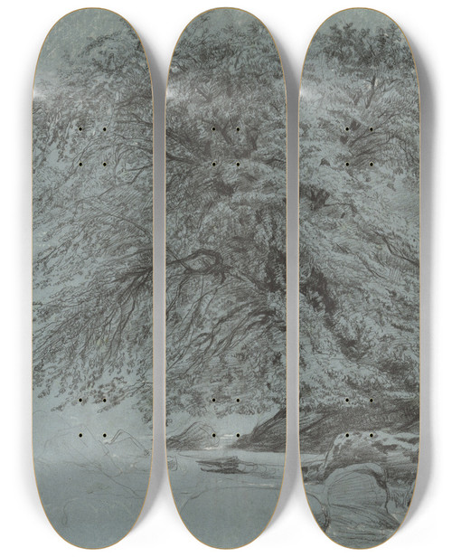 Triptych art skateboard deck of Paul Huet A Wild Beech In Full Leaf by Paul Huet (1803-1869)