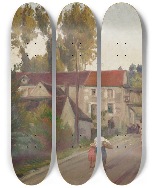 Triptych art skateboard deck of Emile Bernard Vue De Tonnerre Ou Le Moulin Denfer by Emile Bernard (1868-1941)