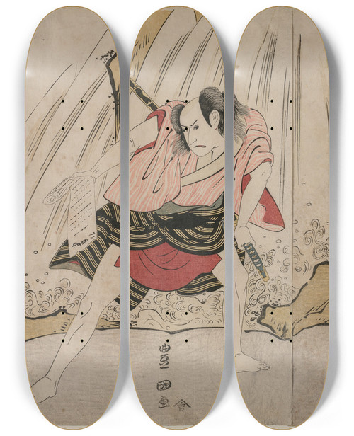 Triptych art skateboard deck of Toyokuni Utagawa Kataoka Nizaemon Vii And Ichikawa Yaozo Iii In A Confrontation Beside A Waterfall_1 by Toyokuni Utagawa (1769-1825)