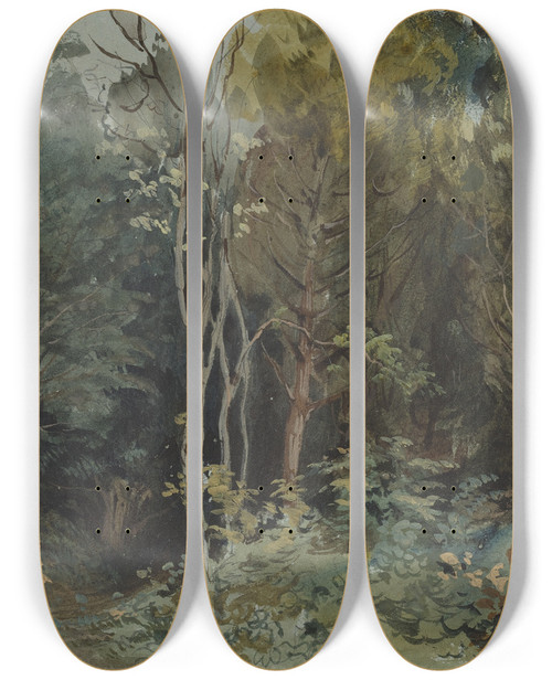 Triptych art skateboard deck of Eugne Delacroix The Edge Of A Wood At Nohant by Eugene Delacroix (1798-1863)