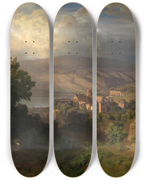 Triptych art skateboard deck of Bernhard Fries Blick Auf Heidelberg by Bernhard Fries
