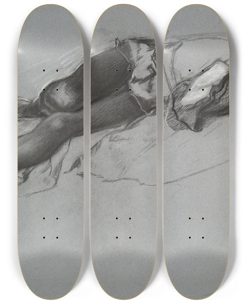 Triptych art skateboard deck of Edwin Austin Abbey Study For The Reclining Figure Of Hamlet From The Play Scene Hamlet Act 3 Scene2 by Edwin Austin Abbey (1852-1911)