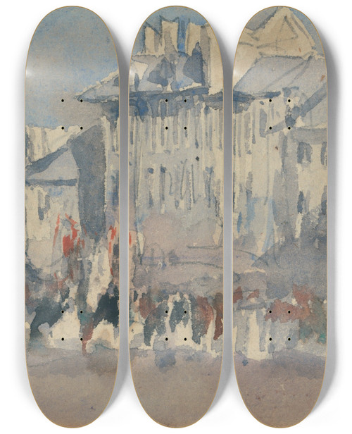 Triptych art skateboard deck of David Cox A Religious Procession by David Cox (1783-1859)