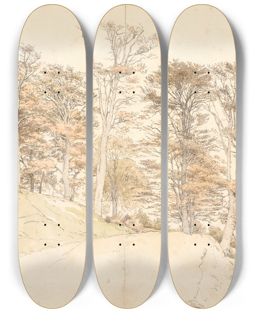 Triptych art skateboard deck of P C Skovgaard Hje Trer Med Efterrslv P Bakket Grund_1 by P C Skovgaard (1817-1875)