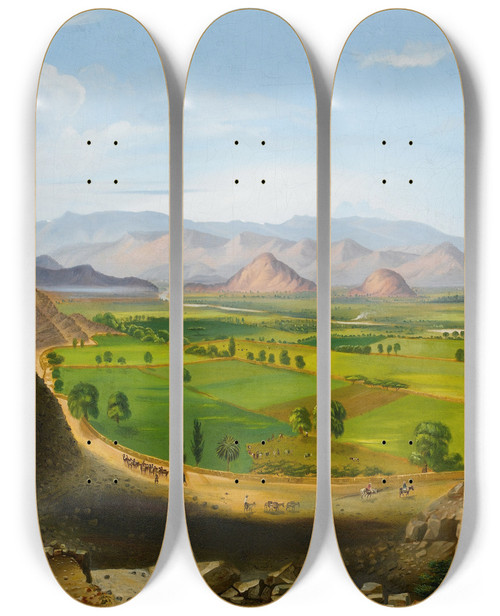 Triptych art skateboard deck of Cyrenius Hall View Of Peru by Cyrenius Hall (1830-1896)