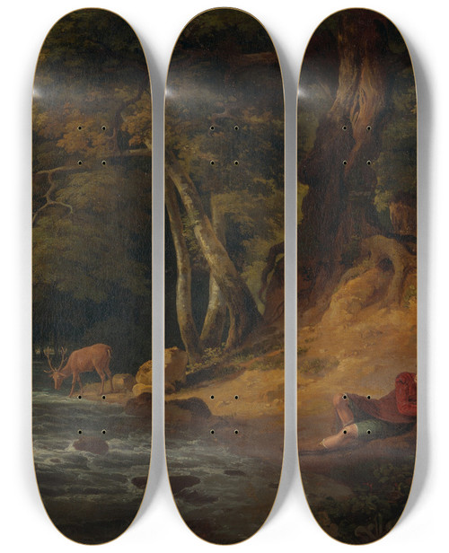 Triptych art skateboard deck of William Hodges Jacques And The Wounded Stag As You Like It Act Ii Scene I by William Hodges (1744-1797)