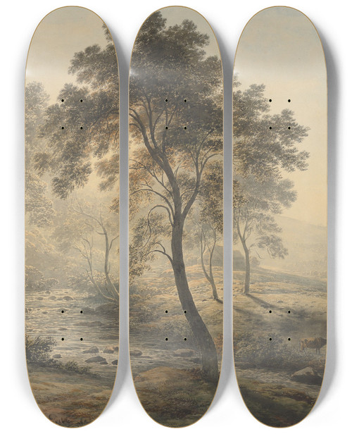 Triptych art skateboard deck of John Glover Early Morning Near Loch Katrine In The Trossachs Scotland by John Glover (1767-1849)