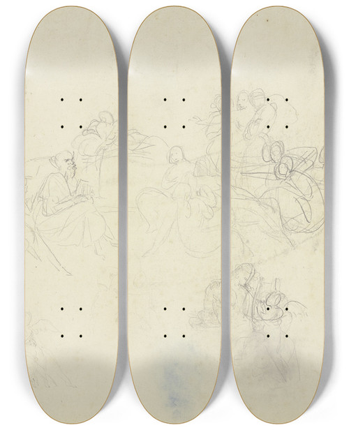 Triptych art skateboard deck of Peter Von Cornelius Gtterversammlung Die Figur Eines Apoll Mit Lyra Und Bacchusknaben Unten Zweimal Wiederholt by Peter Von Cornelius (1784-1867)