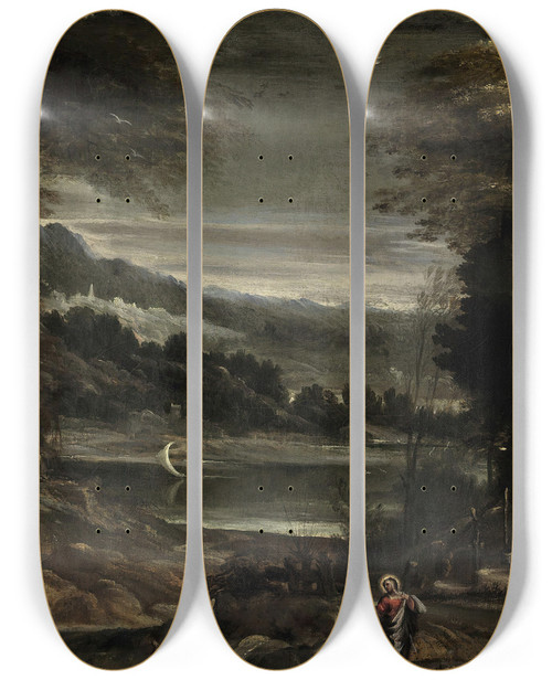 Triptych art skateboard deck of Annibale Carracci The Return From The Flight Into Egypt_1 by Annibale Carracci (1560-1609)