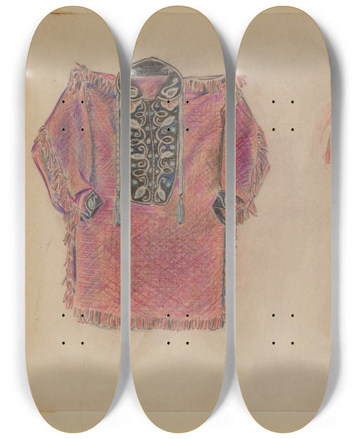 Triptych art skateboard deck of Melita Hofmann Beadwork Coat by Melita Hofmann (1907-1976)