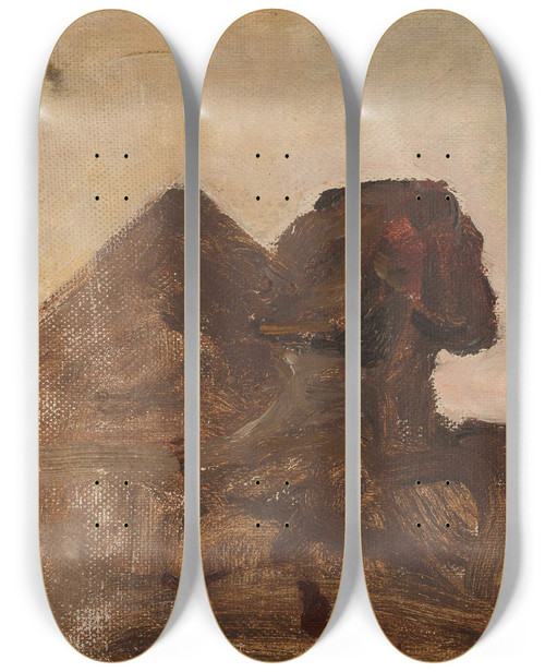 Triptych art skateboard deck of Jan Cigliski Evening In The Desert Sphinx And Pyramid From The Journey To Egypt by Jan Ciaglinski (1858-1913)
