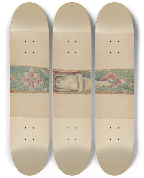 Triptych art skateboard deck of Mary Berner Belt by Mary Berner