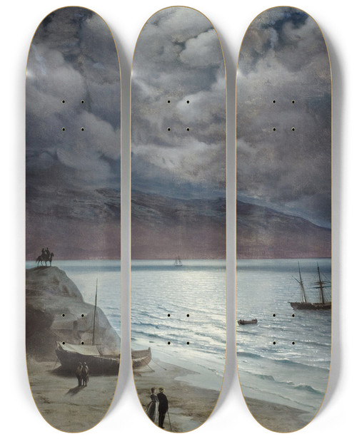 Triptych art skateboard deck of Ivan Konstantinovich Aivazovsky Night At Gurzof by Ivan Konstantinovich Aivazovsky (1817-1900)