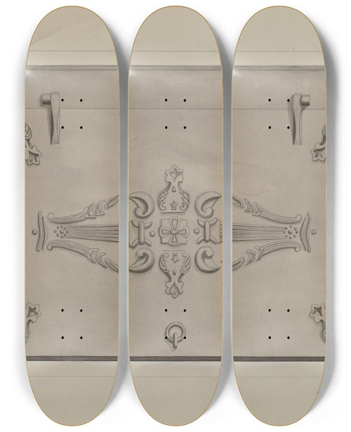 Triptych art skateboard deck of Edward L Loper Iron Cellar Door_1 by Edward L Loper (1916-2011)