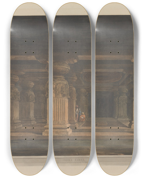 Triptych art skateboard deck of Thomas Daniell Oriental Scenery Pl33 by Thomas Daniell (1749-1840)