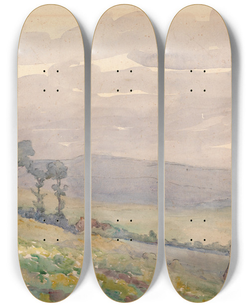 Triptych art skateboard deck of Robert Polhill Bevan Landscape With Three Trees by Robert Polhill Bevan (1865-1925)
