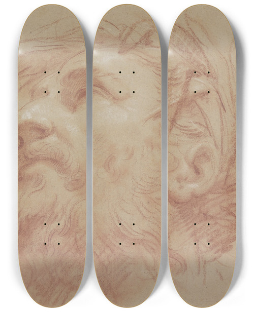Triptych art skateboard deck of Nicolas Guibal Kopf Eines Nach Links Gewendeten Flugottes Mit Einem Schilfkranz by Nicolas Guibal (1725-1784)