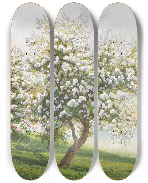 Triptych art skateboard deck of Alois Tott Blhende Obstbume by Alois Tott (1870-1939)