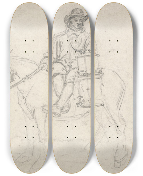 Triptych art skateboard deck of James Ward A Farmhand Riding Sidesaddle Carrying An Urn by James Ward (1769-1859)