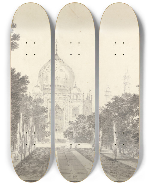 Triptych art skateboard deck of William Hodges Original Drawings For Choix De Vues De Linde And Others Pl14 by William Hodges (1744-1797)