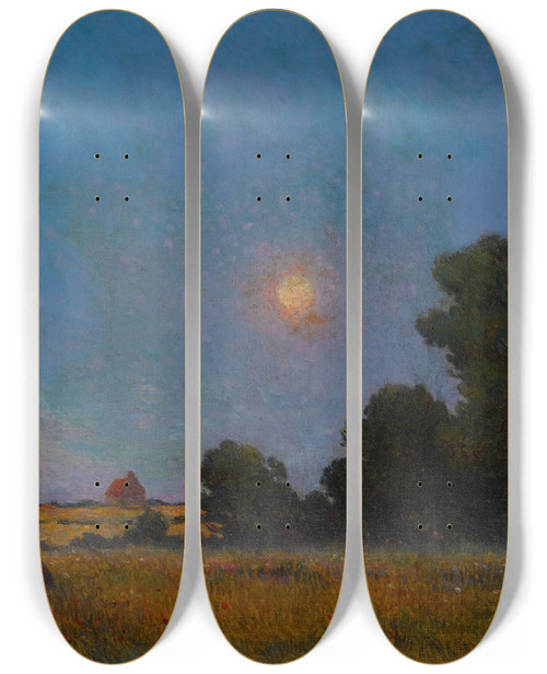 Triptych art skateboard deck of Ferdinand Du Puigaudeau Champs Fleuris Laube by Ferdinand Du Puigaudeau (1864-1930)