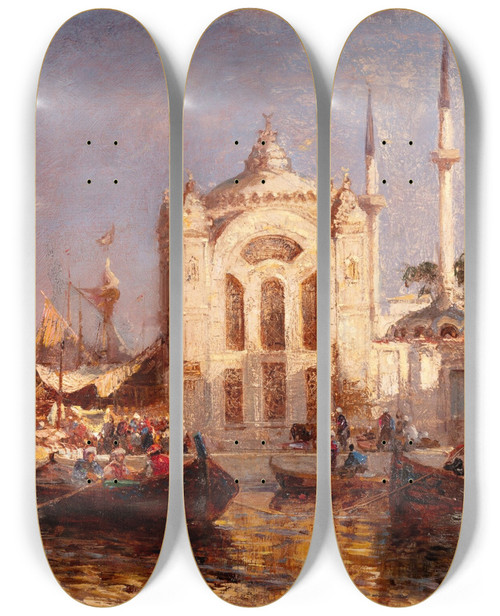 Triptych art skateboard deck of Alexei Petrovich Bogoliubov Thedolmabahe Mosque Constantinople by Alexey Petrovich Bogolyubov (1824-1896)