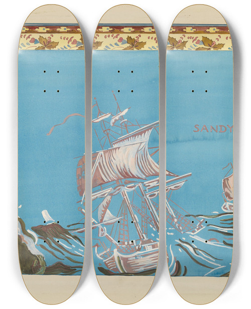 Triptych art skateboard deck of Isabella Ruth Doerfler Bandbox Design_1 by Isabella Ruth Doerfler