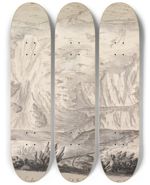 Triptych art skateboard deck of Henry Swinburne Vue De La Colline Entre Le Tonnelles Lar Prs De Spa by Henry Swinburne (1743-1803)