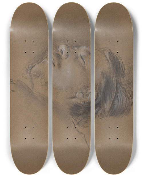 Triptych art skateboard deck of Edgar Degas Head Of The Fallen Jockey Study For Scene From The Steeplechase The Fallen Jockey by Edgar Degas (1834-1917)