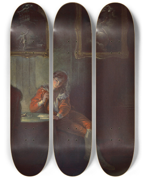 Triptych art skateboard deck of Robert Smirke The Seven Ages Of Man The Lover As You Like It Ii Vii by Robert Smirke (1752-1845)