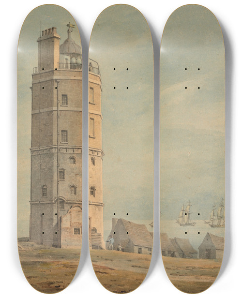 Triptych art skateboard deck of James Malton The North Foreland Lighthouse Kent by James Malton (1761-1803)