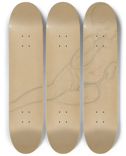 Triptych art skateboard deck of Jzef Simmler Szkice Puttw I Draperii Do Plafonu Pochd Weselny Amora I Psyche_1 by Jozef Simmler (1823-1868)