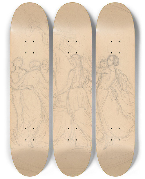 Triptych art skateboard deck of Jzef Simmler Sketch Of The Composition To The Scene From The First Act Of The Giselle Ballet by Jozef Simmler (1823-1868)