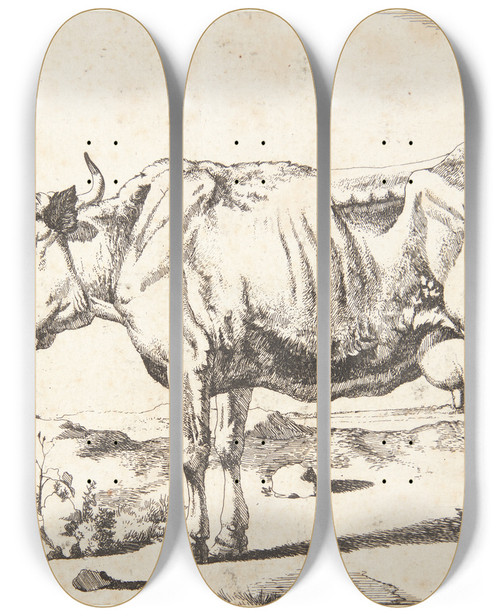 Triptych art skateboard deck of Marcus De Bye Stende Ko by Marcus de Bye (1638-1688)