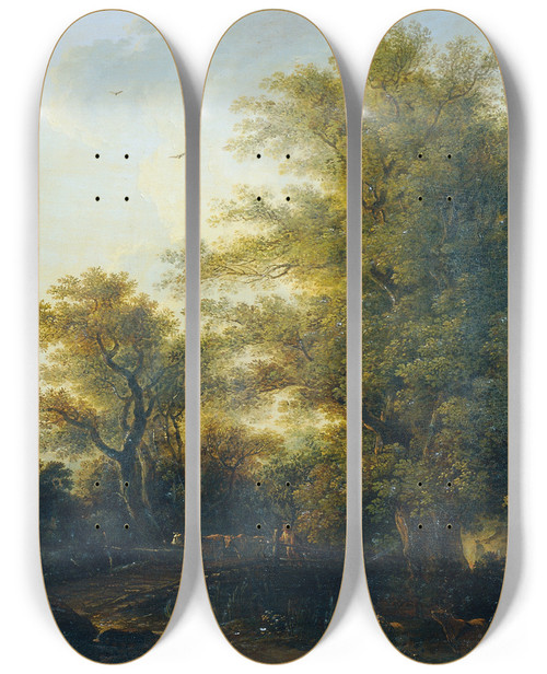 Triptych art skateboard deck of Johann Josef Schindler Waldausgang by Johann Josef Schindler (1777-1836)