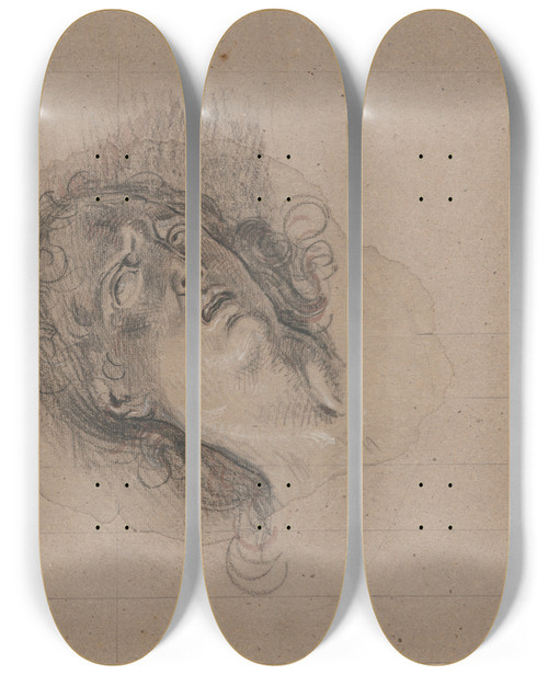 Triptych art skateboard deck of David Humbert De Superville Hoofd Van De Gekruisigde Christus Golgotha by David Humbert De Superville (1770-1849)