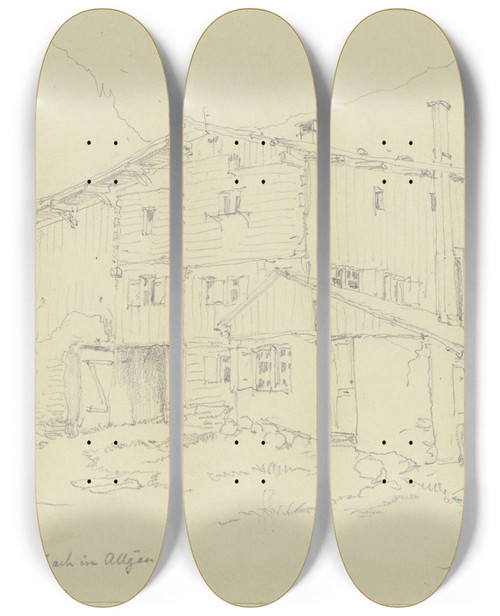 Triptych art skateboard deck of Johann Friedrich Hoff Schmiede In Tiefenbach Im Allgu by Johann Friedrich Hoff (1832-1913)