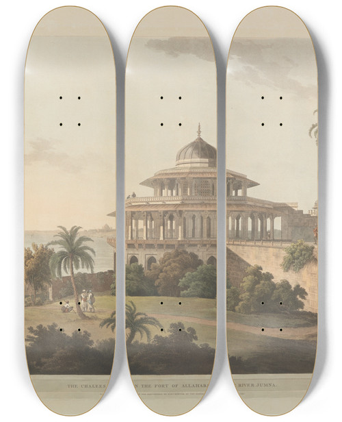 Triptych art skateboard deck of Thomas Daniell Oriental Scenery Pl06 by Thomas Daniell (1749-1840)