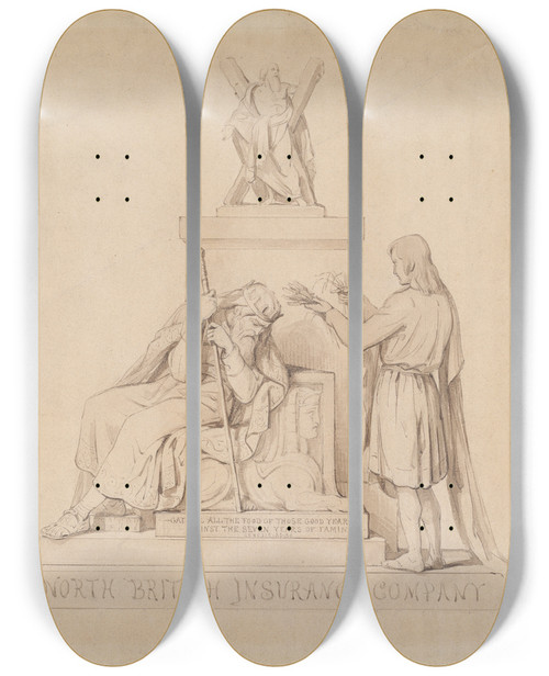 Triptych art skateboard deck of Richard Corbould Design For A Monument For The North British Insurance Company by Richard Corbould (1757-1831)
