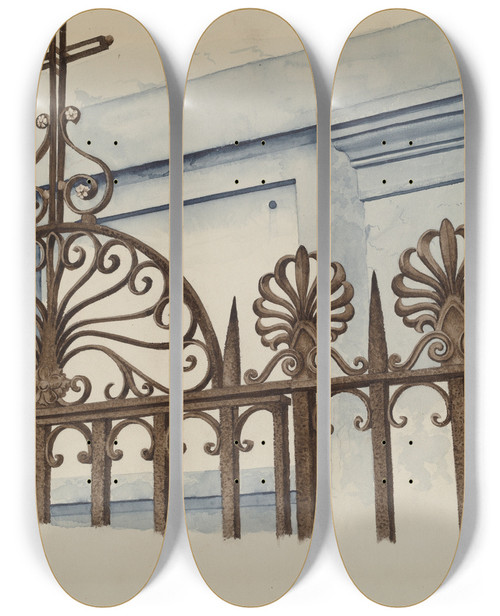 Triptych art skateboard deck of Ray Price Cast And Wrought Iron Ornament by Ray Price (20-)