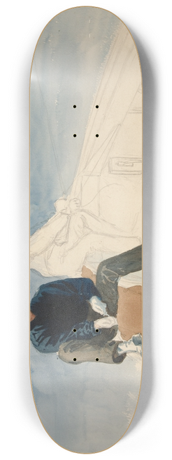 Edwin Austin Abbey - Unfinished drawing of two men sailing 8.25 inch art skate deck