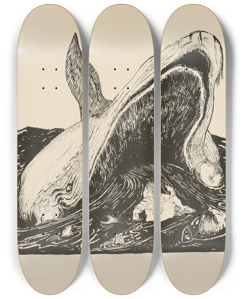 Triptych art skateboard deck of Rudyard Kipling Whale Swallowing The Mariner by Rudyard Kipling (1865-1936)