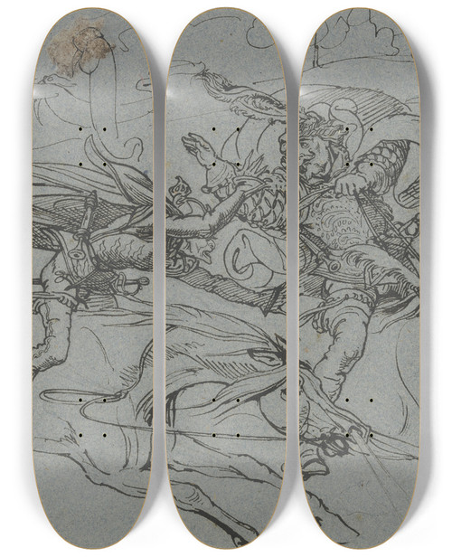 Triptych art skateboard deck of Ferdinand Fellner Night Open Field_1 by Ferdinand Fellner (1799-1859)