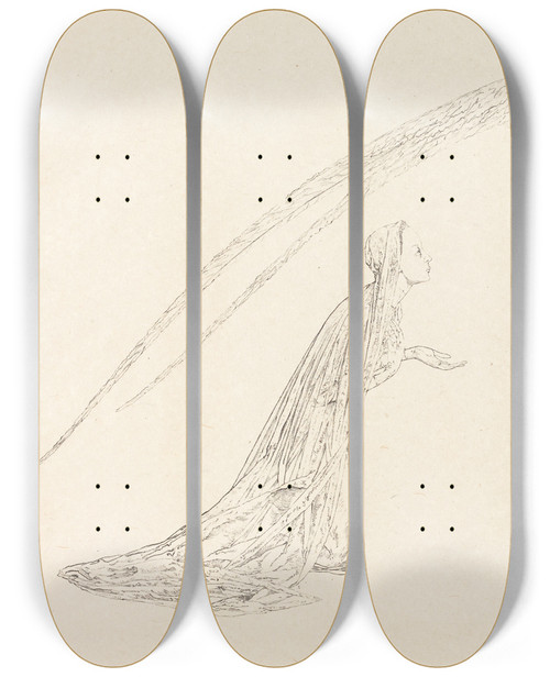 Triptych art skateboard deck of Carlos Schwabe The Annunciation by Carlos Schwabe (1866-1927)