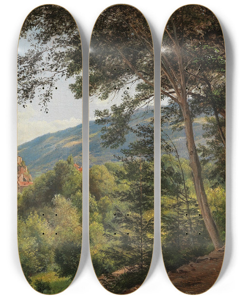 Triptych art skateboard deck of Franz Alt Motiv Aus Meran A Scene In Meran by Franz Alt (1821-1914)