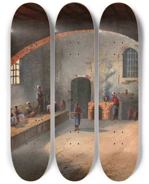 Triptych art skateboard deck of Eduardo Flrez Ibez The Algerians Cafe by Eduardo Florez Ibanez (1871-1889)