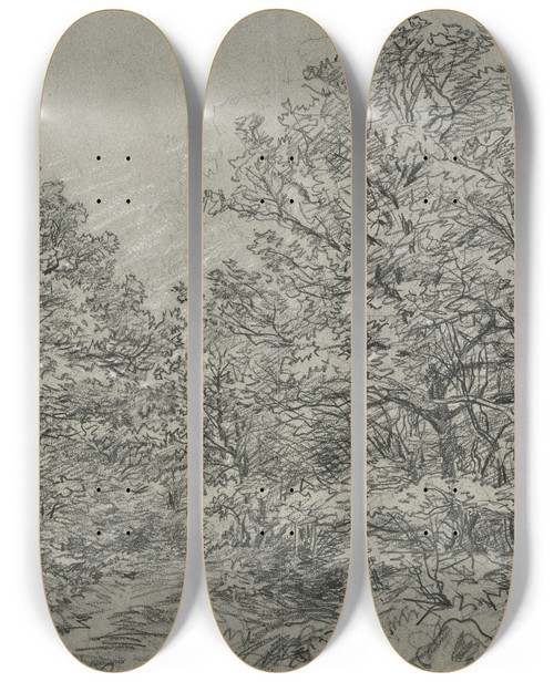Triptych art skateboard deck of Jakob Maurer Forest Section by Jakob Maurer (1826-1887)