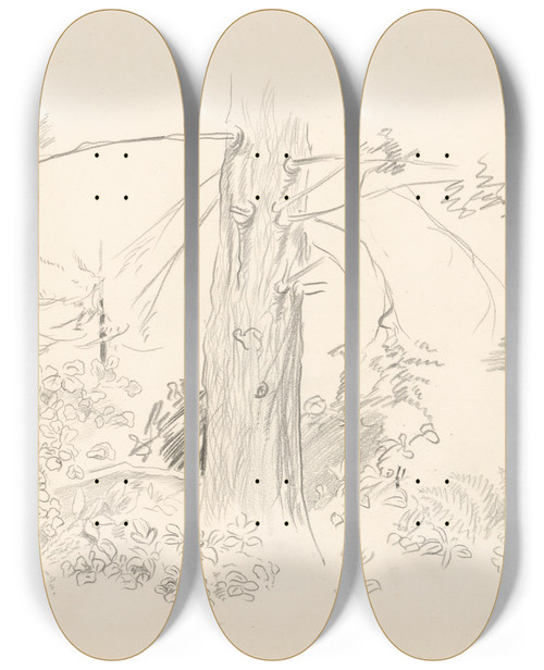 Triptych art skateboard deck of Jn Novk Strom by Jan Novak (1921-1944)