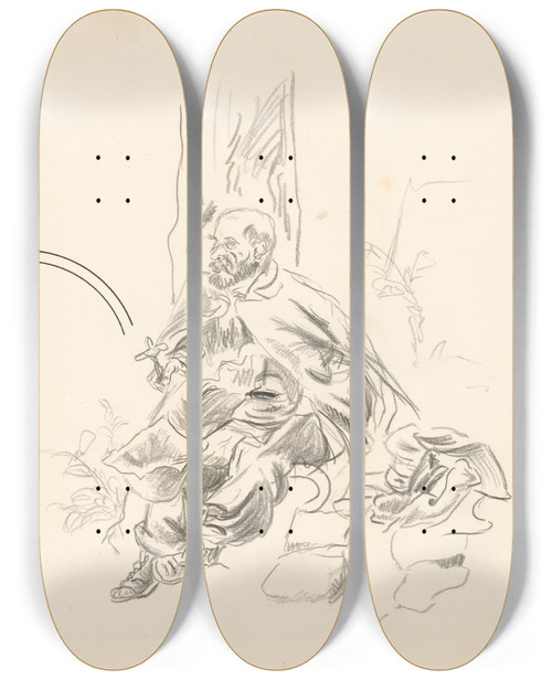 Triptych art skateboard deck of Jn Novk Obrk Na Starch Horch Pri Kaplnke by Jan Novak (1921-1944)