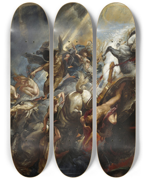 Triptych art skateboard deck of Peter Paul Rubens The Fall Of Phaeton by Peter Paul Rubens (1577-1640)